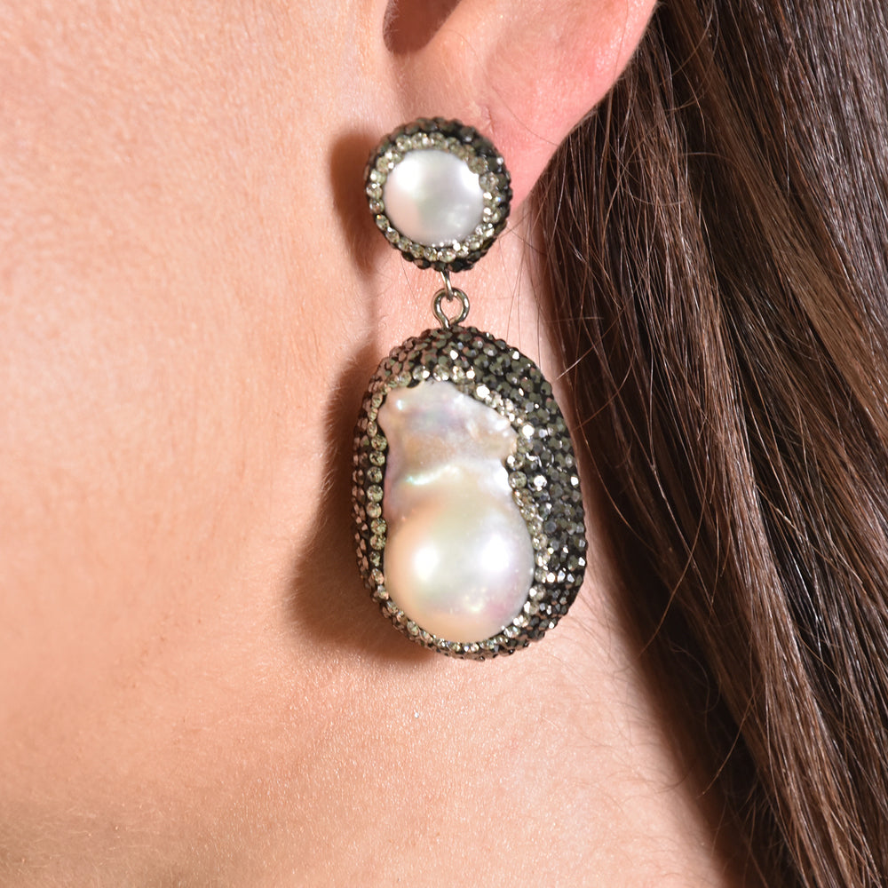 Culturesse Desdemona Jewel Embellished Baroque Pearl Earrings