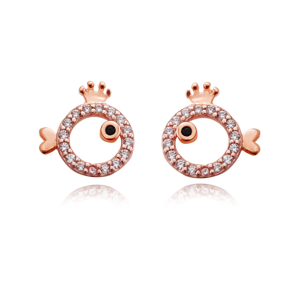 Culturesse Little Crown Fish Rose Gold Stud Earrings