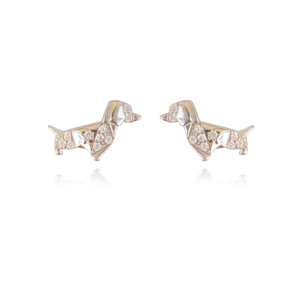 Culturesse Dachshund Diamante Stud Earrings