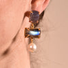 Culturesse La Pierre Labradorite Crystal Pearl Drop Earrings