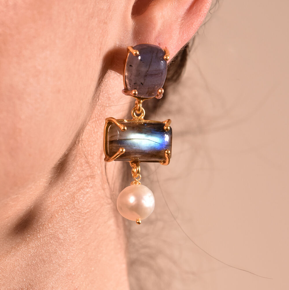 Culturesse La Pierre Labradorite Crystal Pearl Drop Earrings