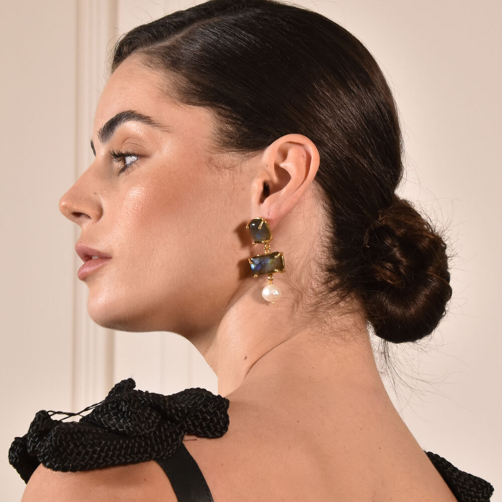 Culturesse La Pierre Labradorite Crystal Pearl Drop Earrings