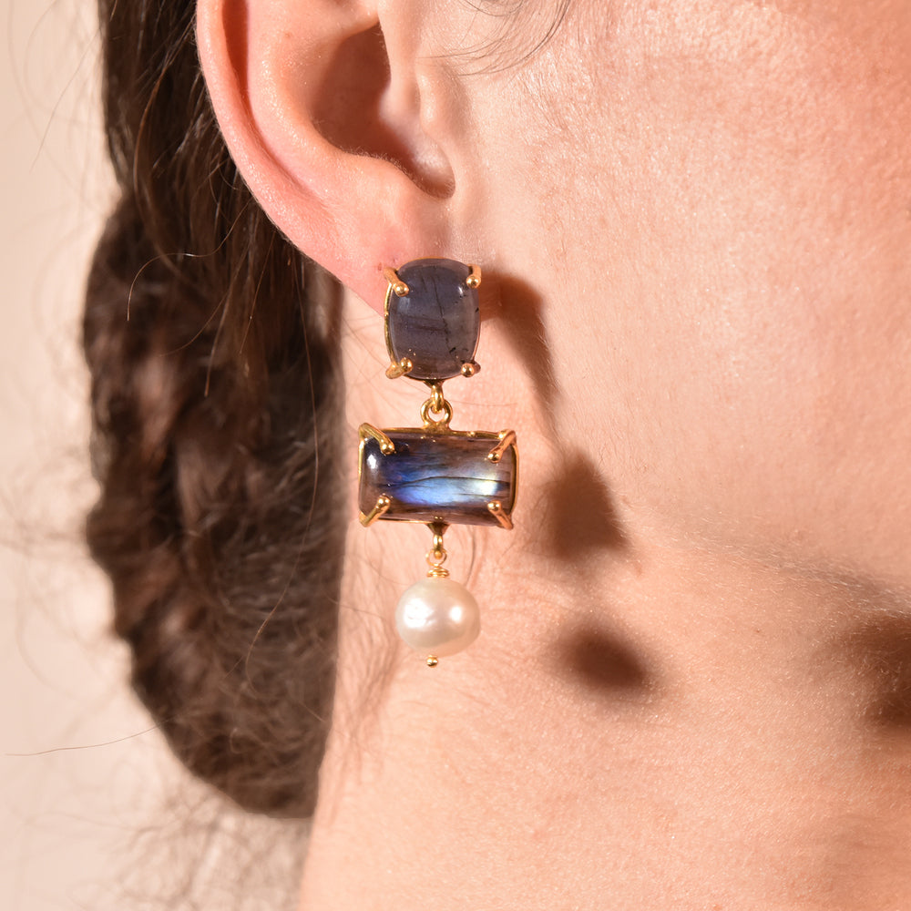 Culturesse La Pierre Labradorite Crystal Pearl Drop Earrings