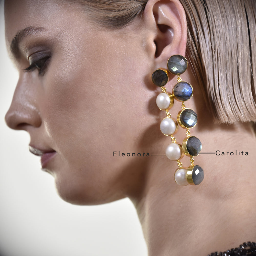 Culturesse Eleonora Labradorite Crystal Pearl Drop Earrings