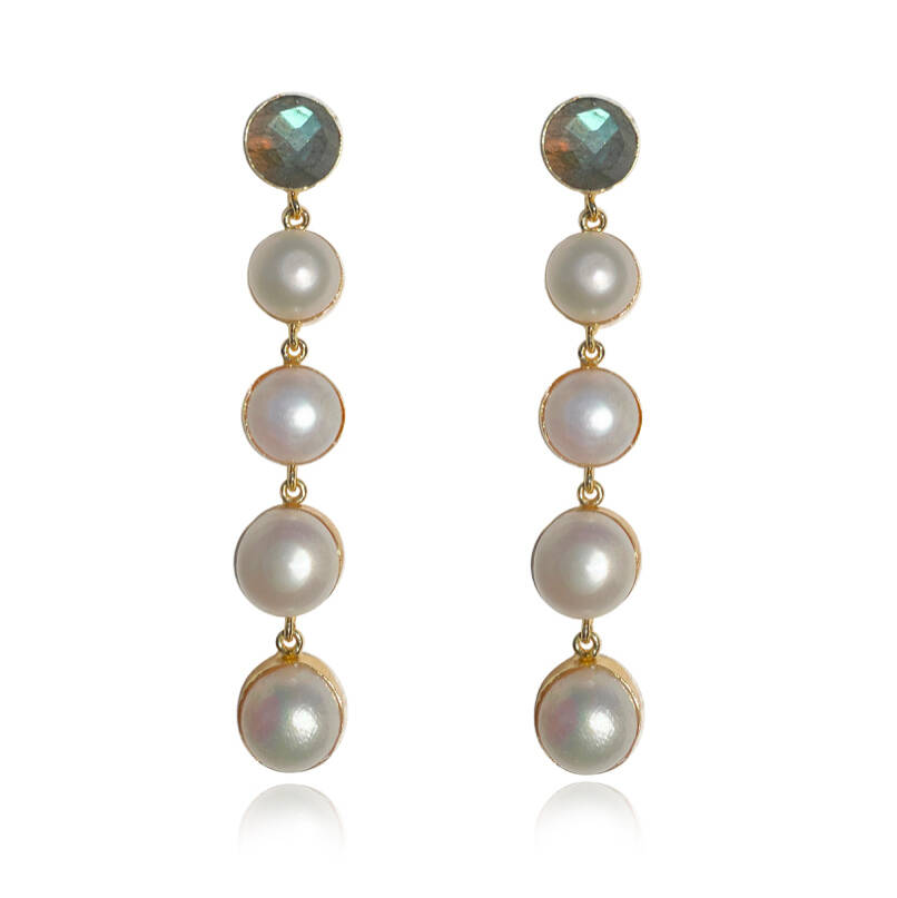 Culturesse Eleonora Labradorite Crystal Pearl Drop Earrings