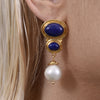 Culturesse Odette Lapis Lazuli Pearl Drop Earrings (Gold)