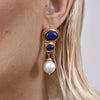 Culturesse Odette Lapis Lazuli Pearl Drop Earrings (Gold)