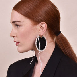 Culturesse Emiri Luxury Leather Stitched Earrings (Black)
