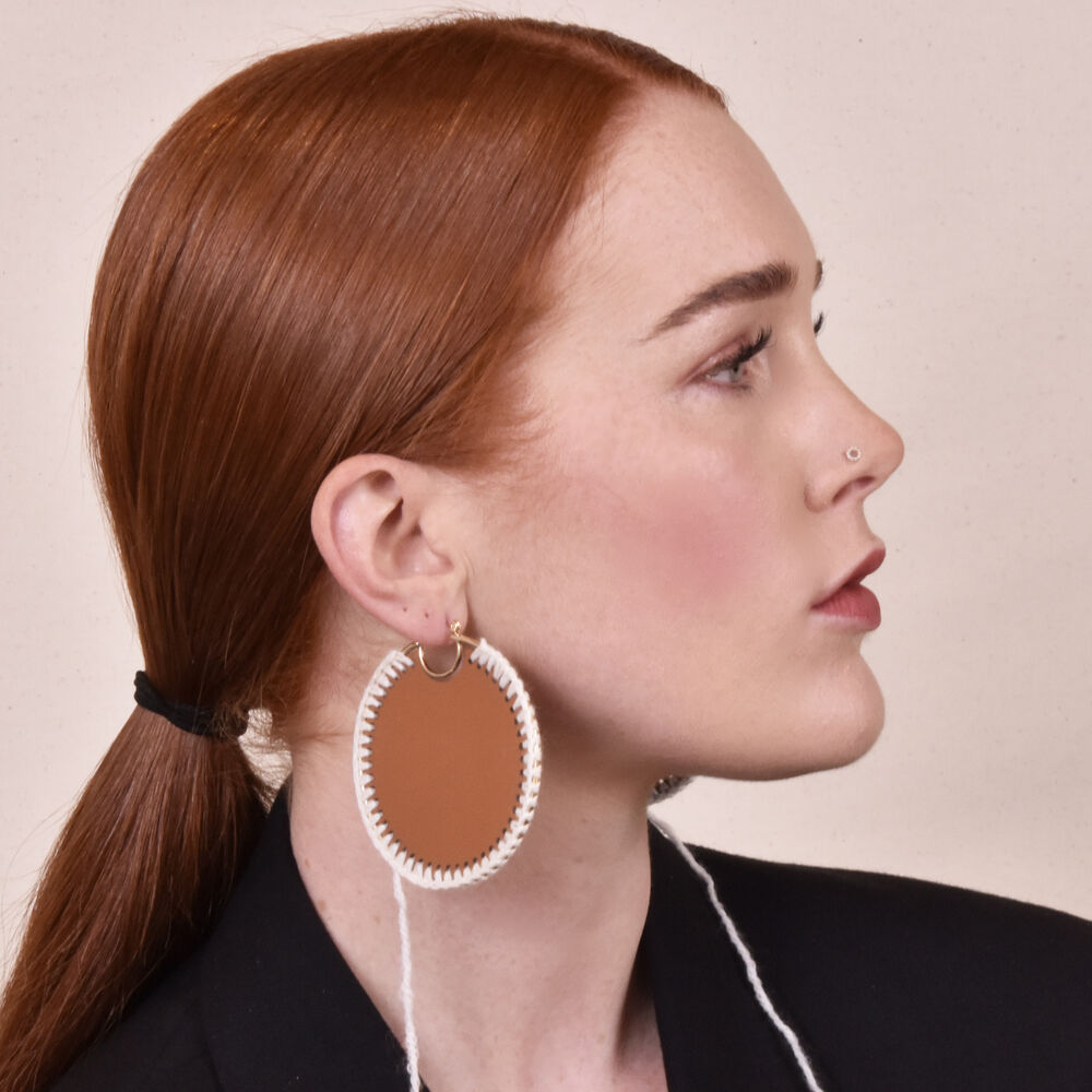 Culturesse Emiri Luxury Leather Stitched Earrings (Brown)