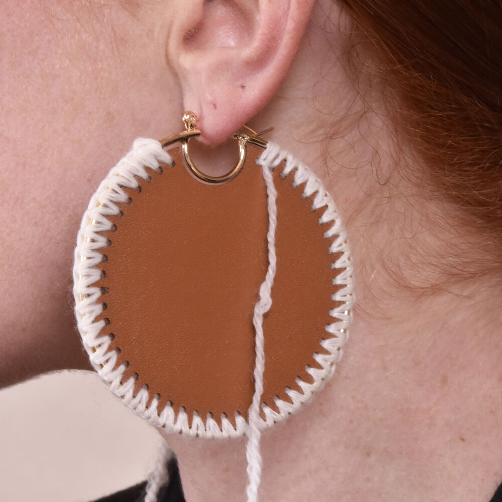 Culturesse Emiri Luxury Leather Stitched Earrings (Brown)