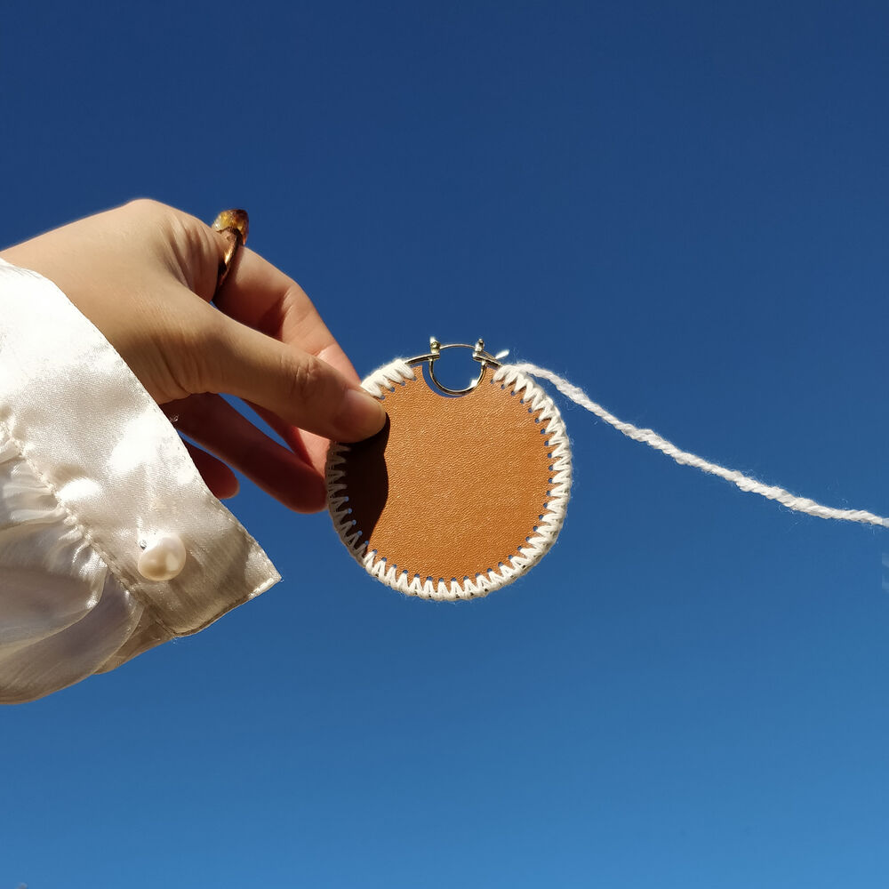 Culturesse Emiri Luxury Leather Stitched Earrings (Brown)