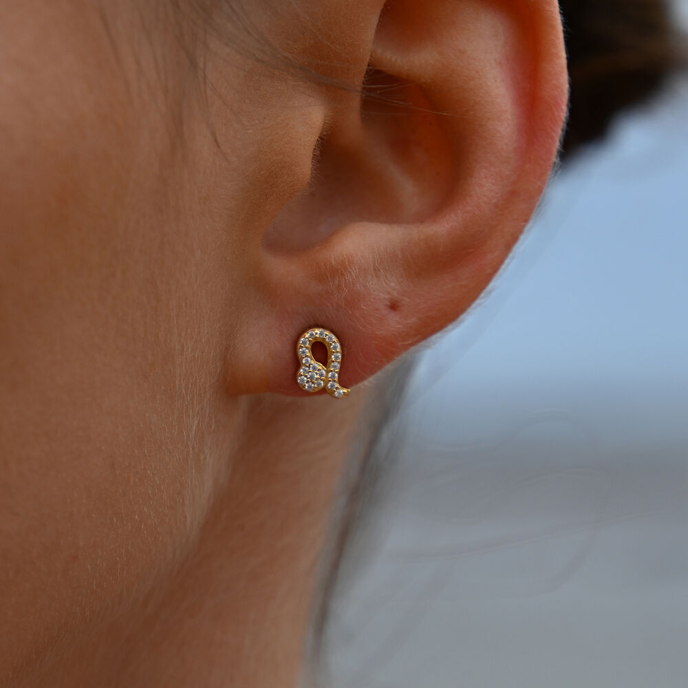 Culturesse Leo Artisan Zirconia Pave Stud Earrings (Gold)
