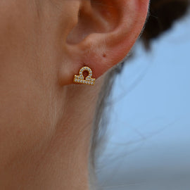 Culturesse Libra Artisan Zirconia Pave Stud Earrings (Gold)