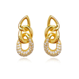 Culturesse Clarette Luxury Diamante Link Chain Earrings (Gold Vermeil)