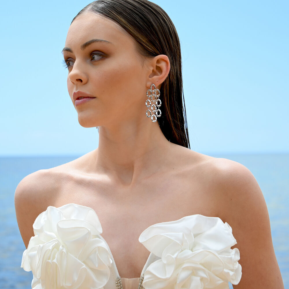 Culturesse Lenore Sculptured Loop Mesh Earrings (Silver)