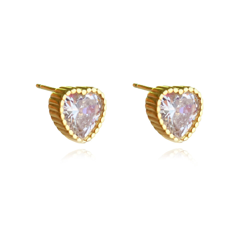 Culturesse Avila Zircon Love Heart Earrings (Gold)