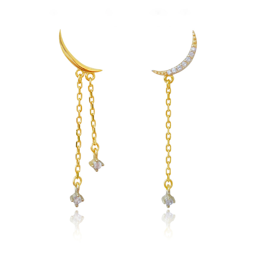 Culturesse Ariella Dainty Moon String Mismatching Earrings (Gold)