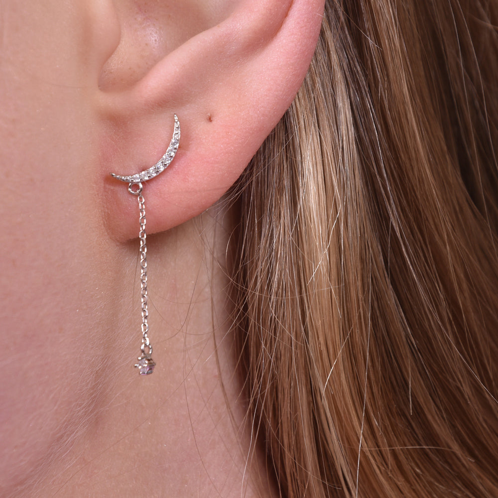 Culturesse Ariella Dainty Moon String Mismatching Earrings (Silver)