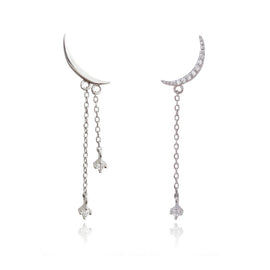 Culturesse Ariella Dainty Moon String Mismatching Earrings (Silver)