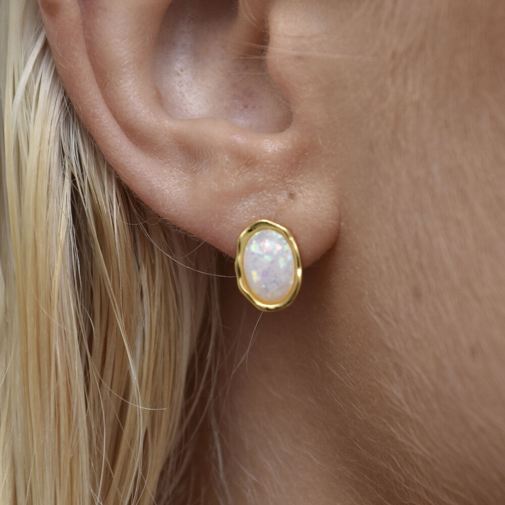 Culturesse Alyn Artisan Opal Stud Earrings (Gold)