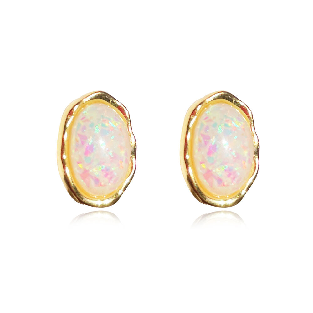 Culturesse Alyn Artisan Opal Stud Earrings (Gold)