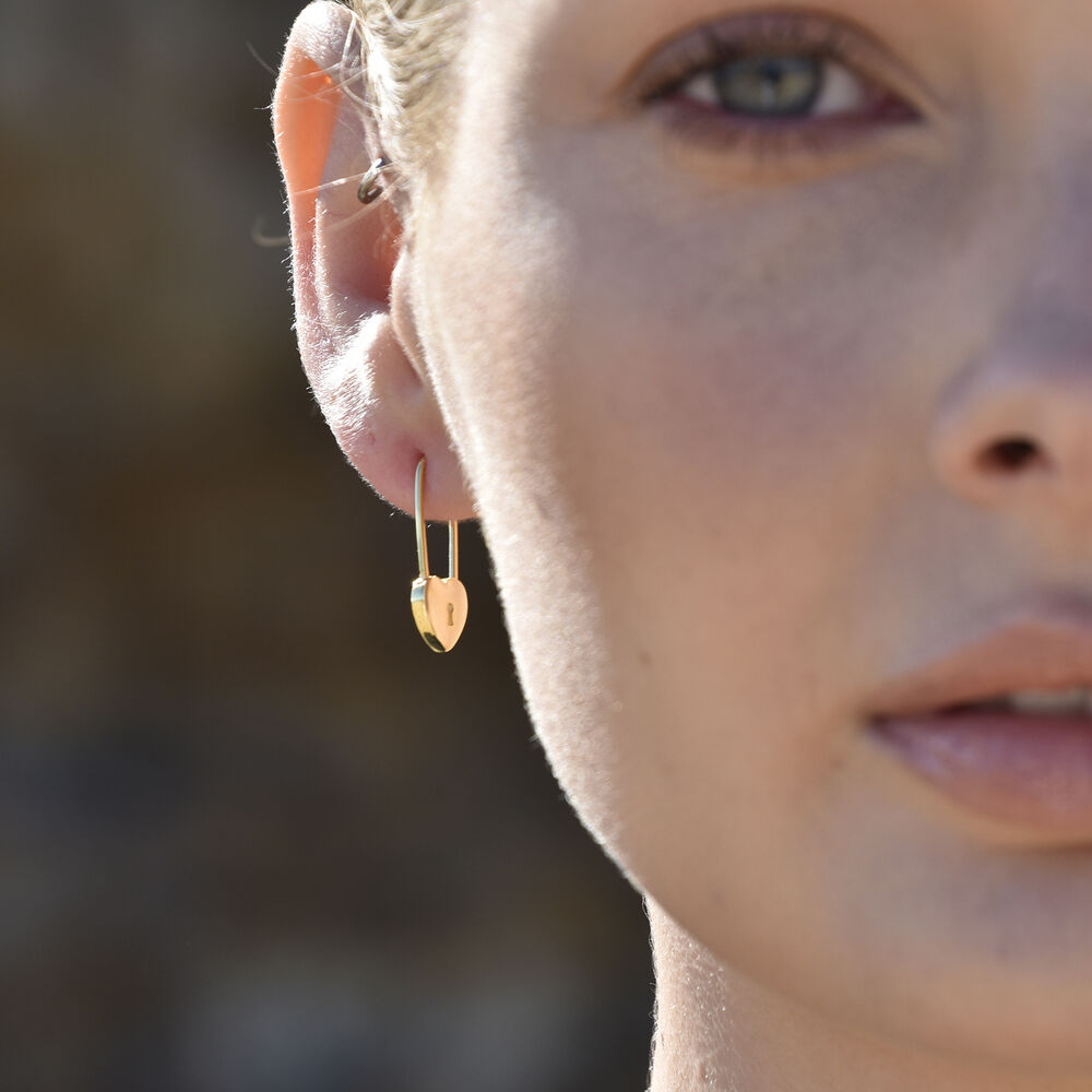 Culturesse Lark Love Heart Padlock Drop Earrings (Gold Vermeil)