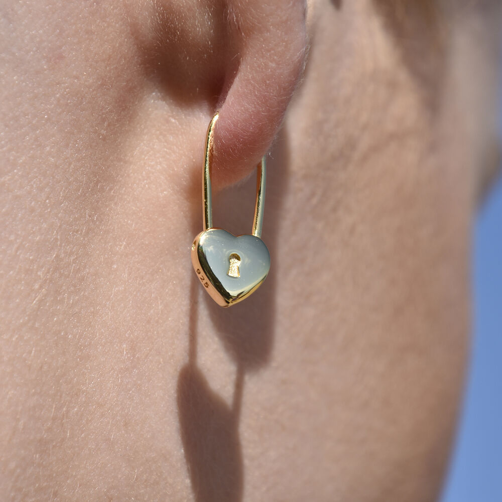 Culturesse Lark Love Heart Padlock Drop Earrings (Gold Vermeil)