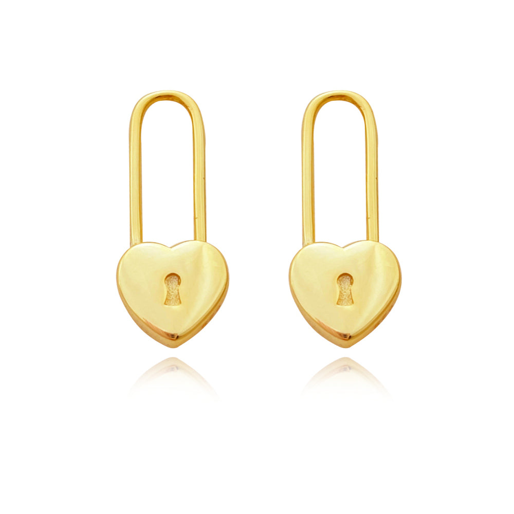 Culturesse Lark Love Heart Padlock Drop Earrings (Gold Vermeil)