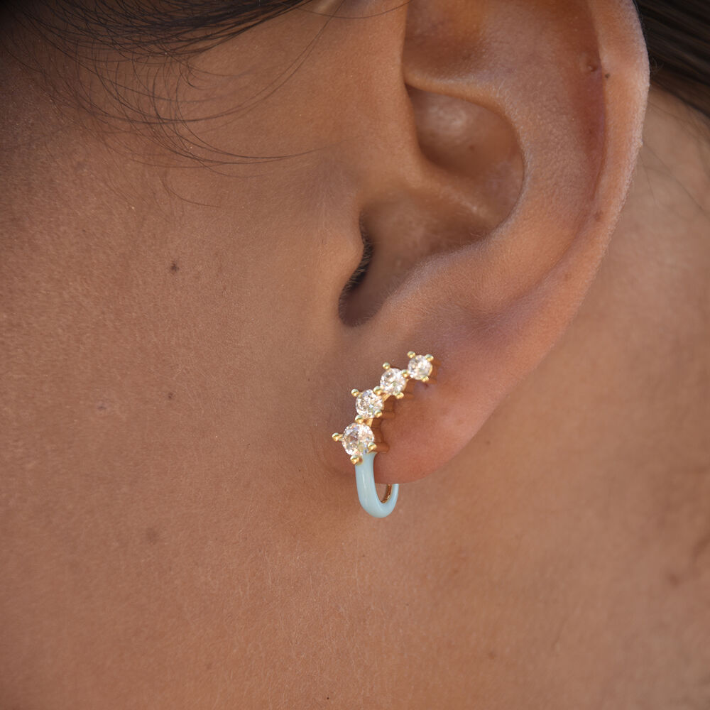 Culturesse Gabrielle Pastel Diamante Climber Earrings (Blue)
