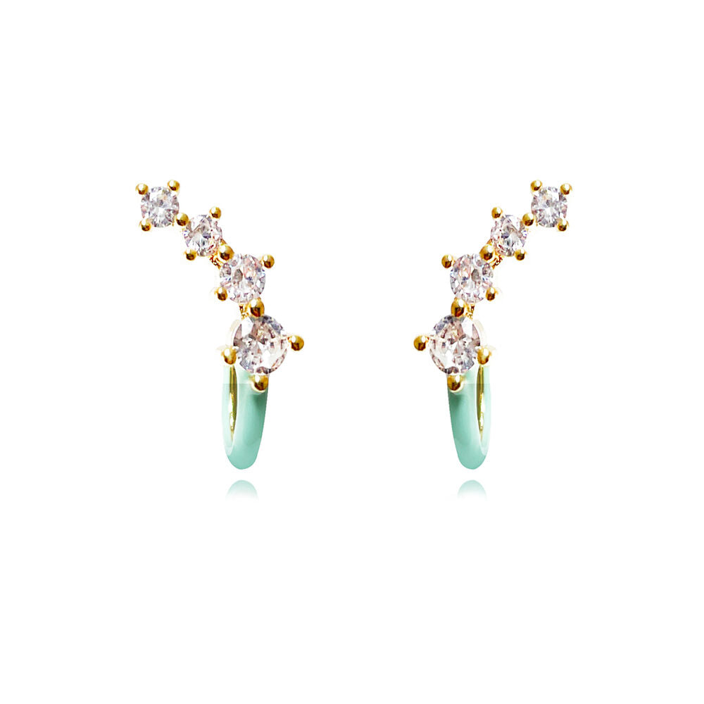 Culturesse Gabrielle Pastel Diamante Climber Earrings (Green)