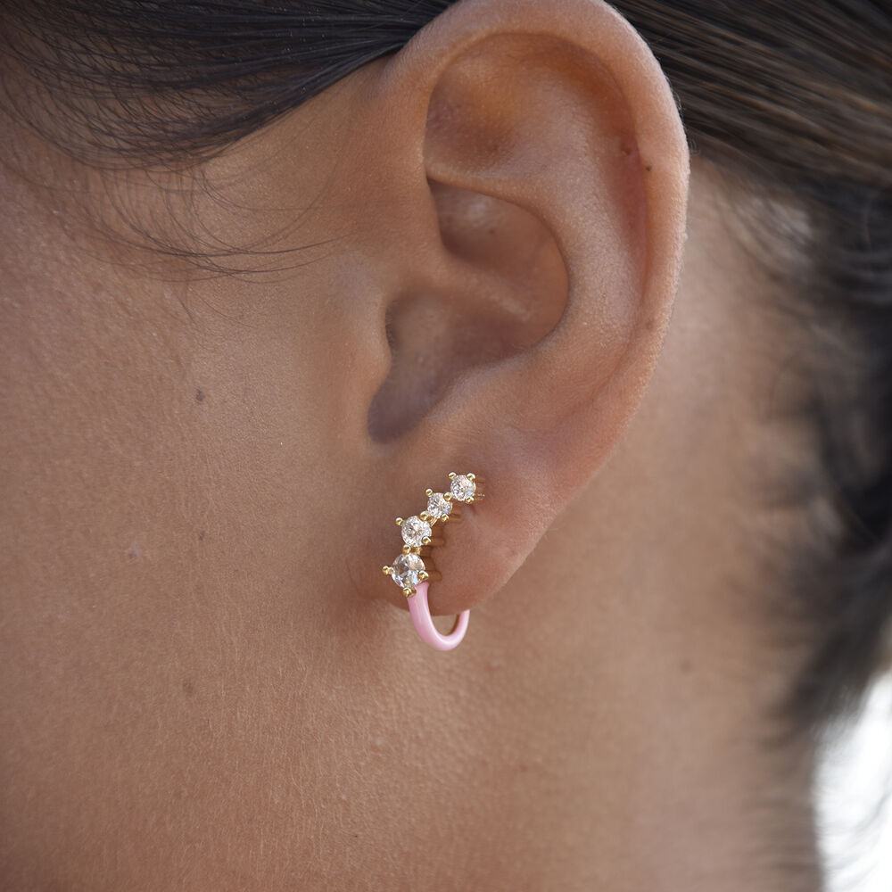 Culturesse Gabrielle Pastel Diamante Climber Earrings (Pink)