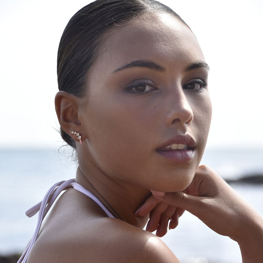 Culturesse Gabrielle Pastel Diamante Climber Earrings (Pink)