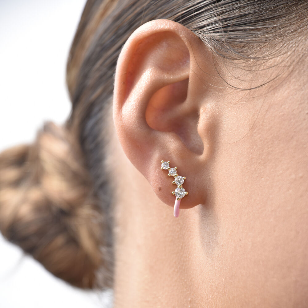 Culturesse Gabrielle Pastel Diamante Climber Earrings (Pink)
