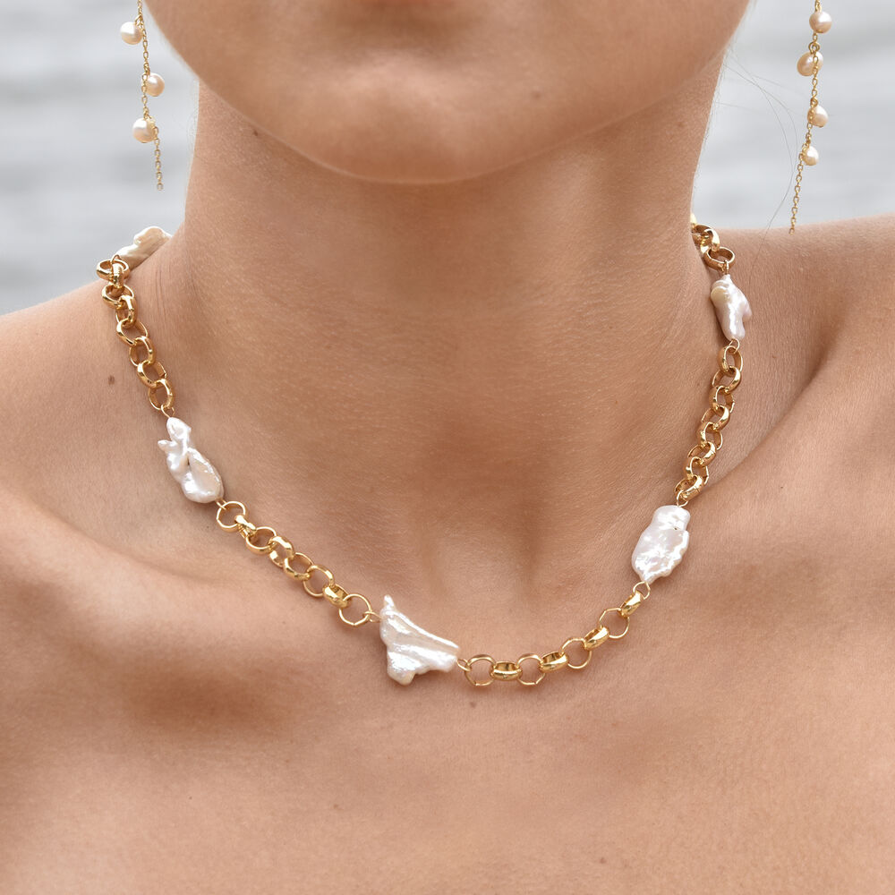 Culturesse Analia Organic Baroque Pearl Chain Necklace / Choker