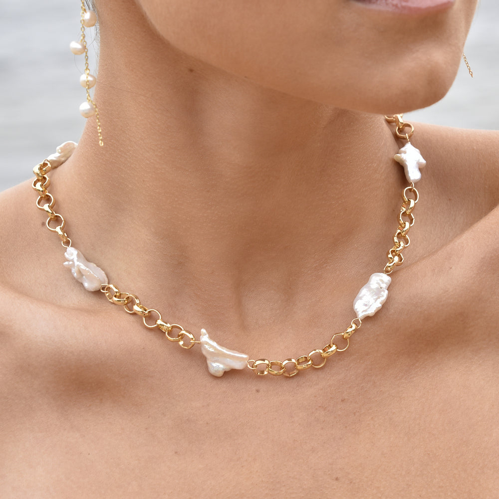 Culturesse Analia Organic Baroque Pearl Chain Necklace / Choker