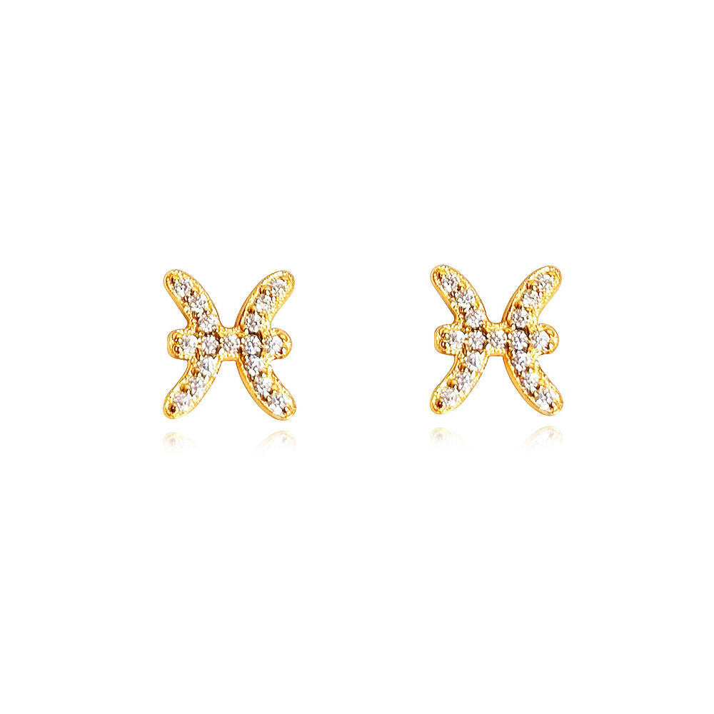 Culturesse Pisces Zodiac Zirconia Pave Stud Earrings (Gold)