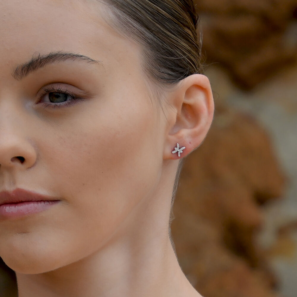 Culturesse Pisces Artisan Zirconia Pave Stud Earrings (Silver)