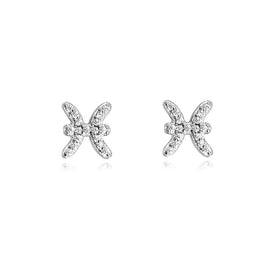 Culturesse Pisces Artisan Zirconia Pave Stud Earrings (Silver)