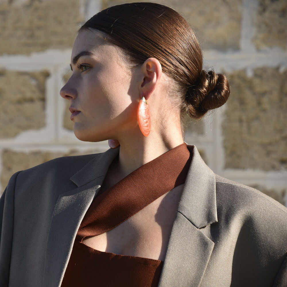 Culturesse Raya Bold Arc Resin Drop Earrings (Sunset Peach)