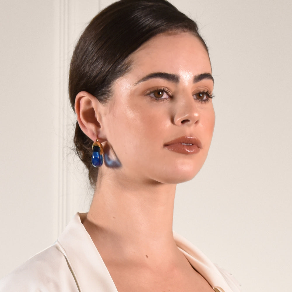Culturesse Ilona Artsy Resin Hoop Earrings (Sapphire Blue)