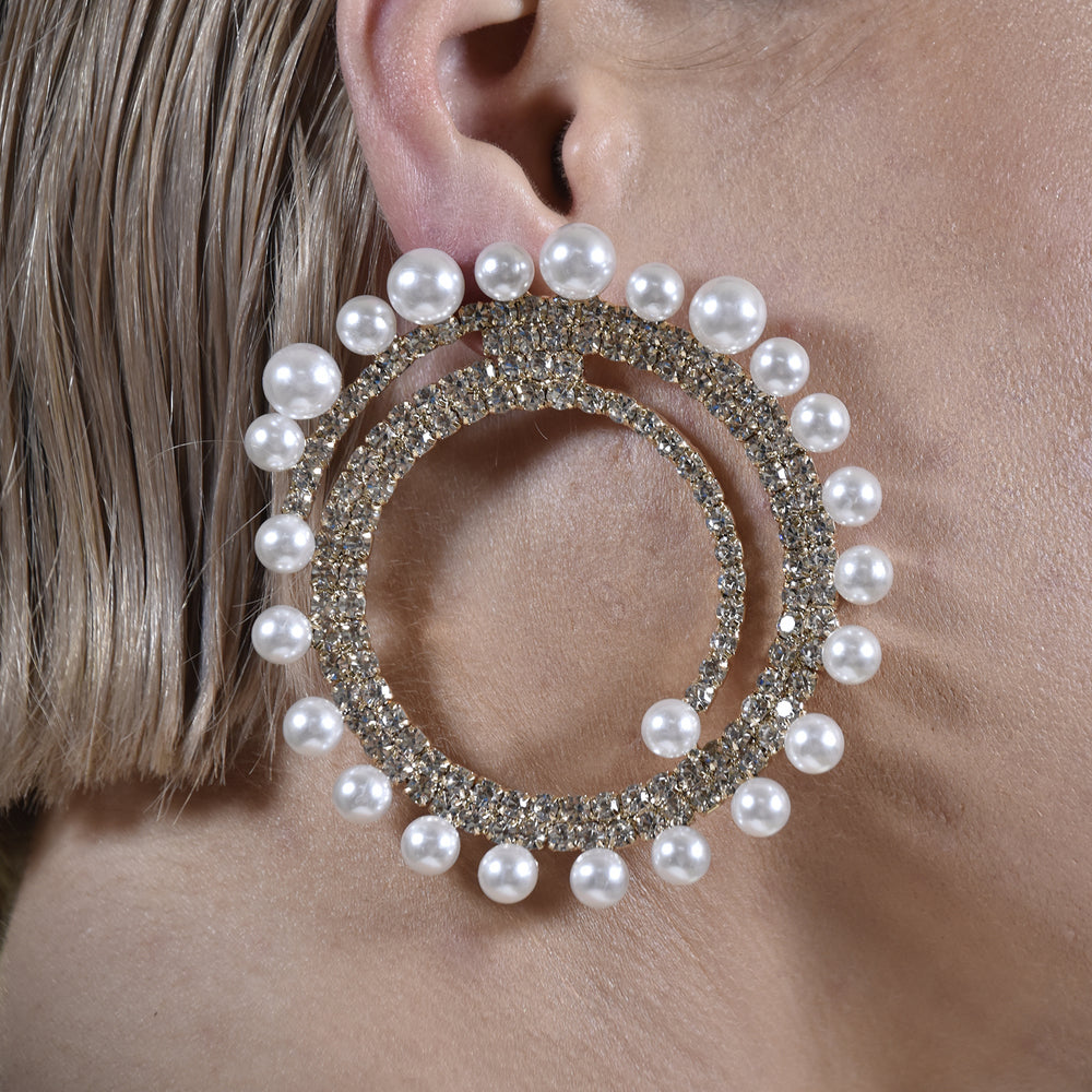 Culturesse Mirabella Catwalk Diamante Statement Earrings (Gold)