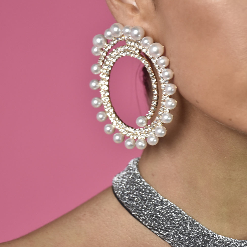 Culturesse Mirabella Catwalk Diamante Statement Earrings (Gold)