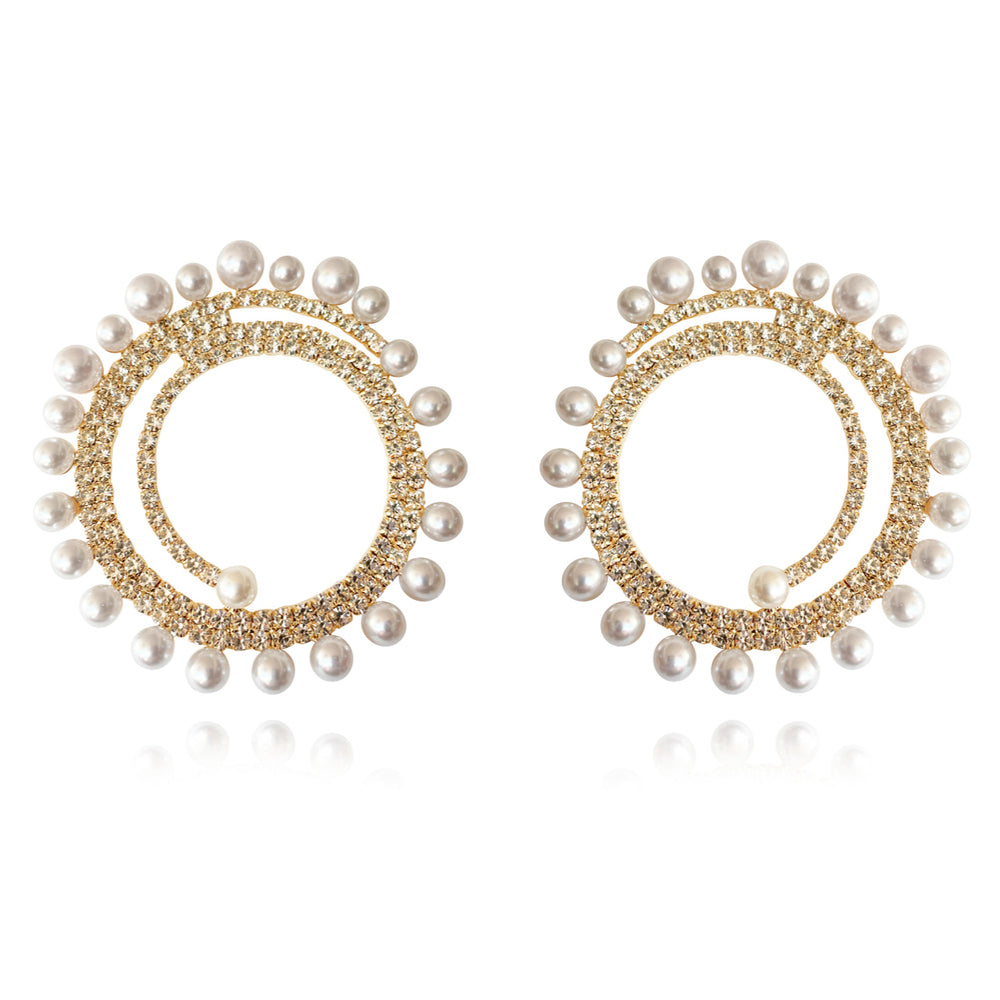 Culturesse Mirabella Catwalk Diamante Statement Earrings (Gold)