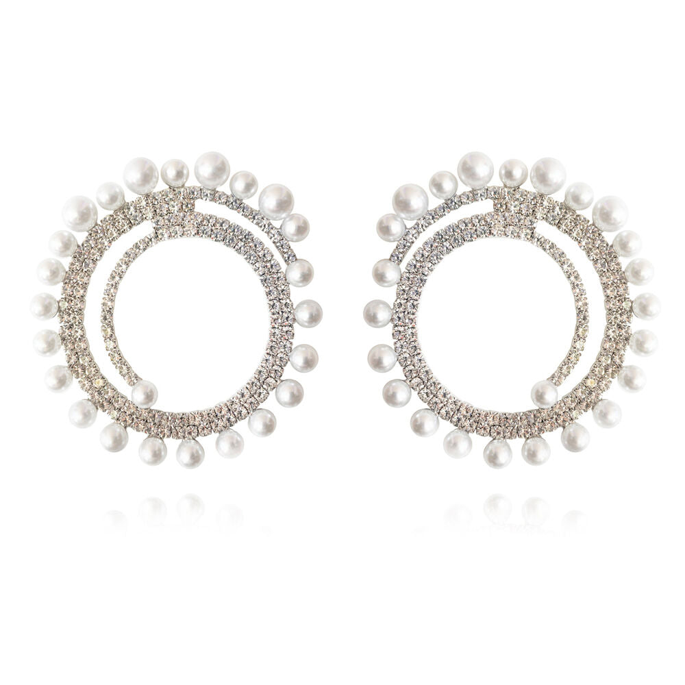 Culturesse Mirabella Catwalk Diamante Statement Earrings (Silver)