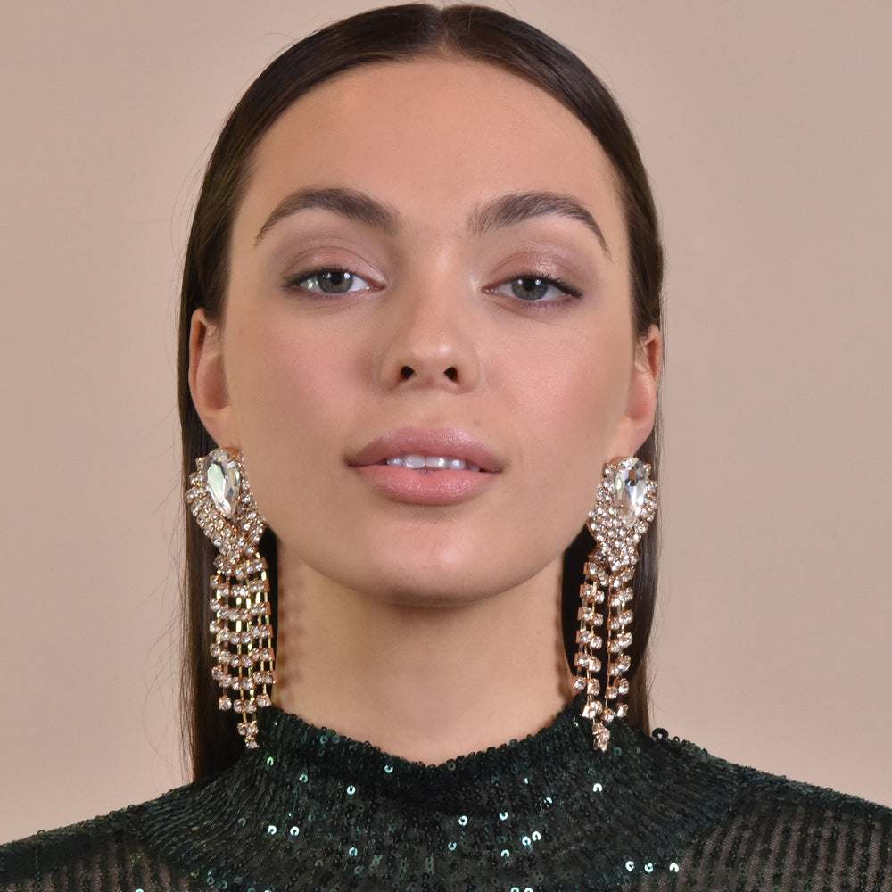 Culturesse Rayne Crystal Diamante Earrings Gold