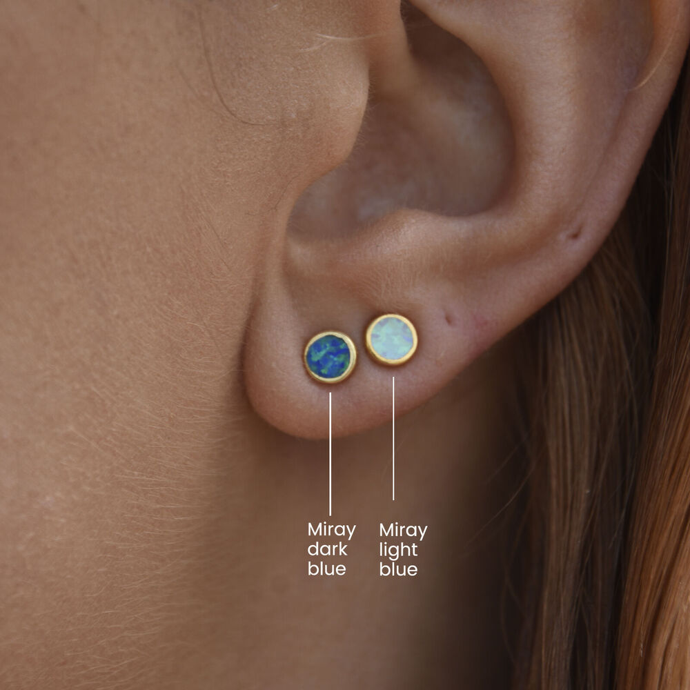 Culturesse Miray Dainty Opal Stud Earrings (Gold Dark Blue)