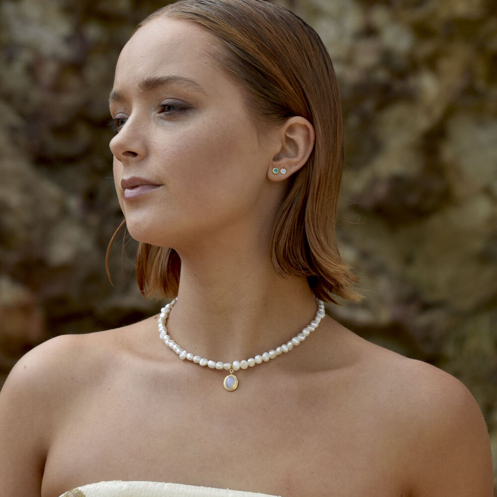 Culturesse Miray Dainty Opal Stud Earrings (Gold Light Blue)