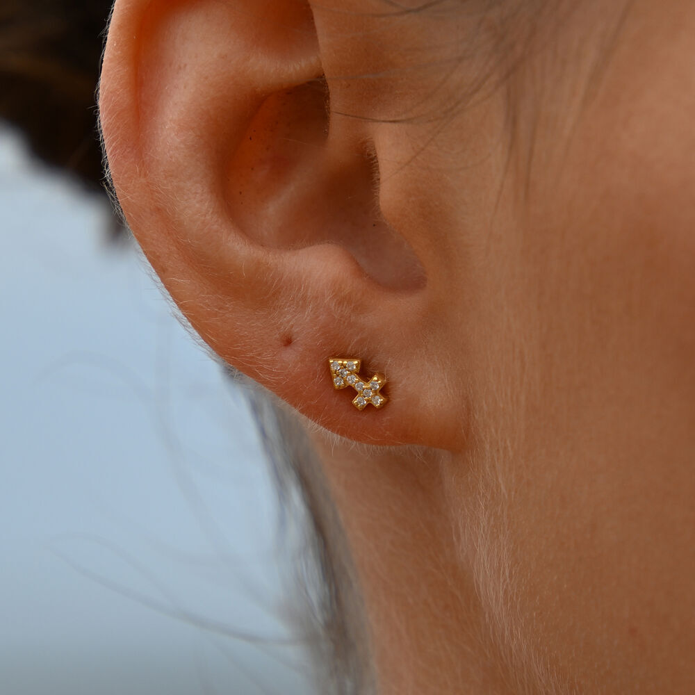 Culturesse Sagittarius Artisan Zirconia Pave Stud Earrings (Gold)