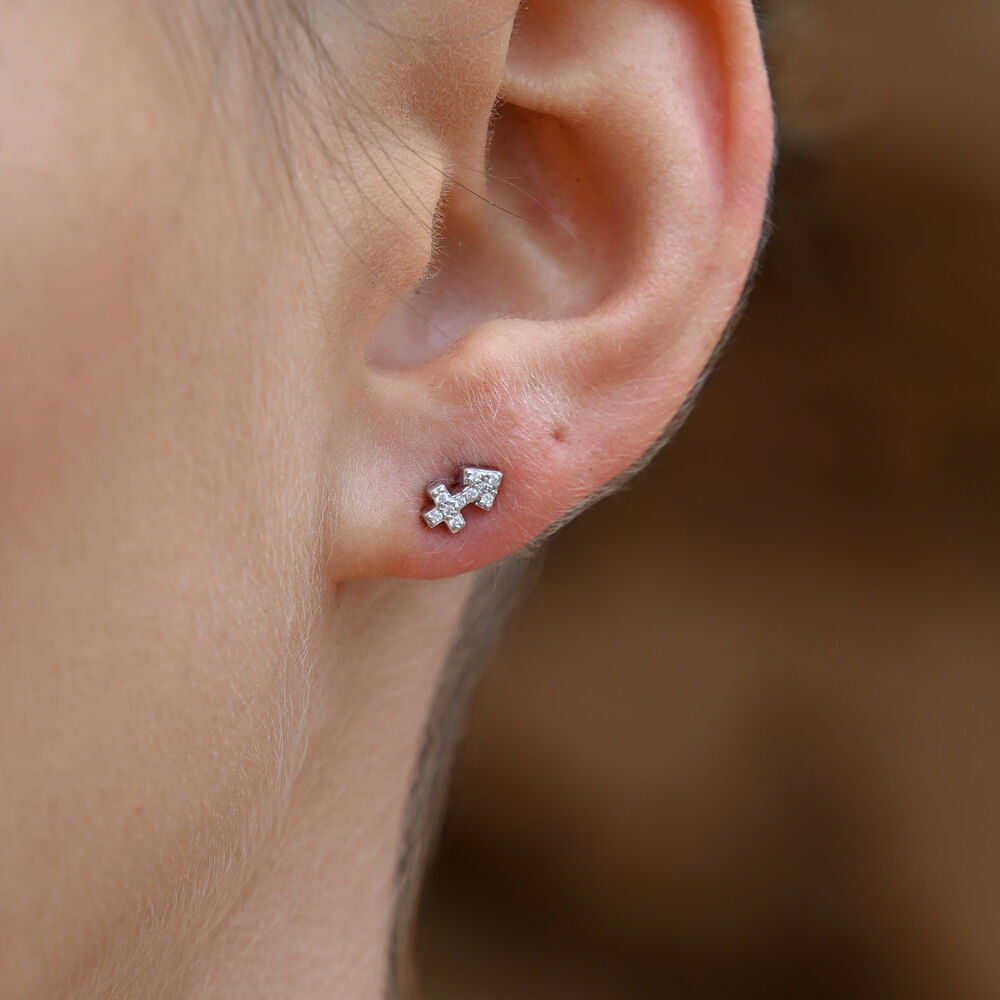 Culturesse Sagittarius Artisan Zirconia Pave Stud Earrings (Silver)