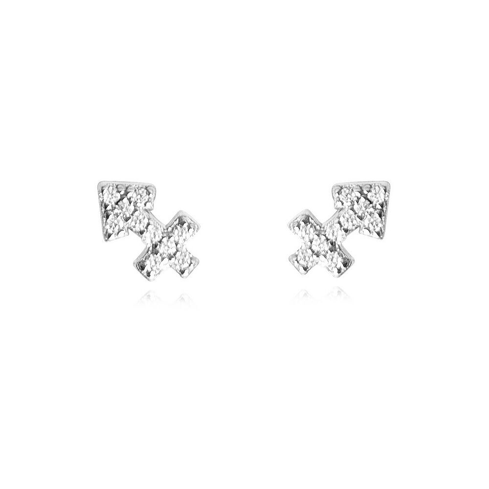 Culturesse Sagittarius Zodiac Zirconia Pave Stud Earrings (Silver)